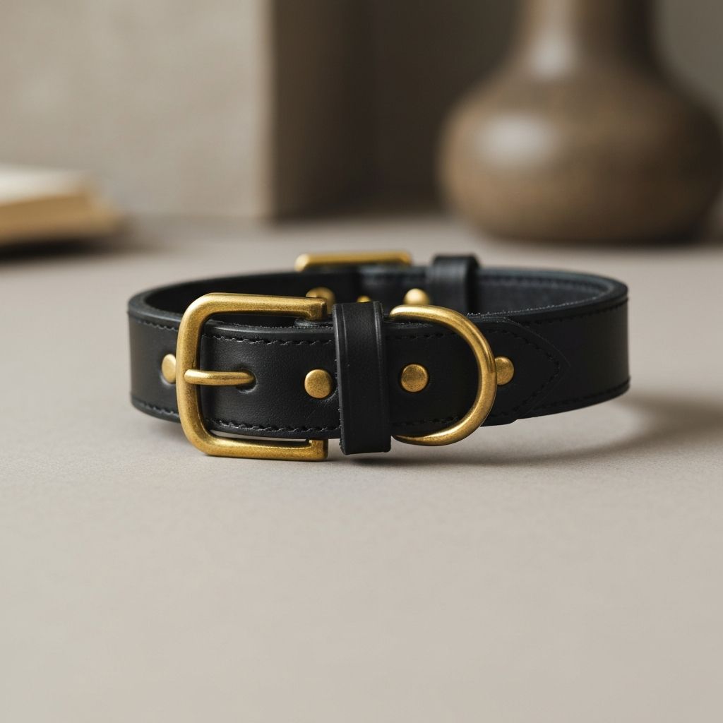 Schwarzes Lederhalsband mit Messingdetails